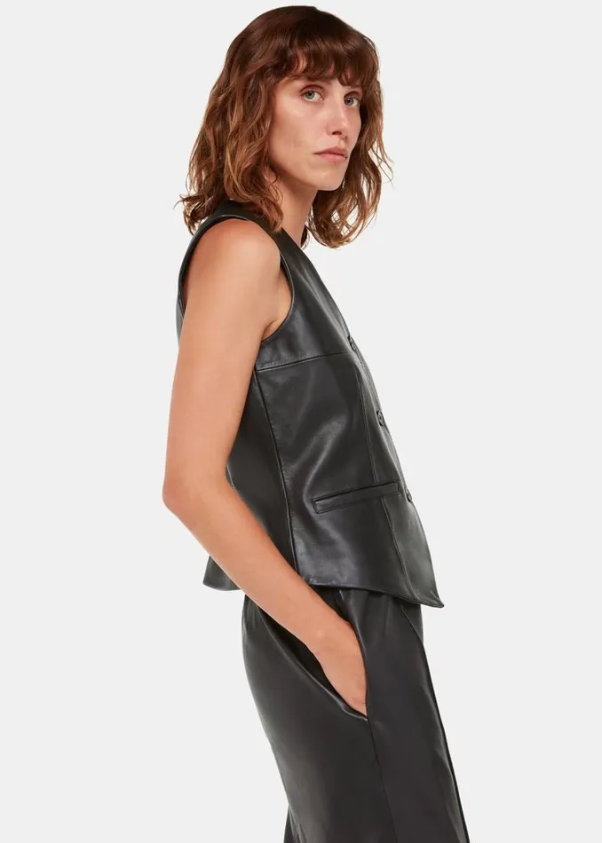 Whistles Tops Black Catrin Leather Waistcoat 8211 Women