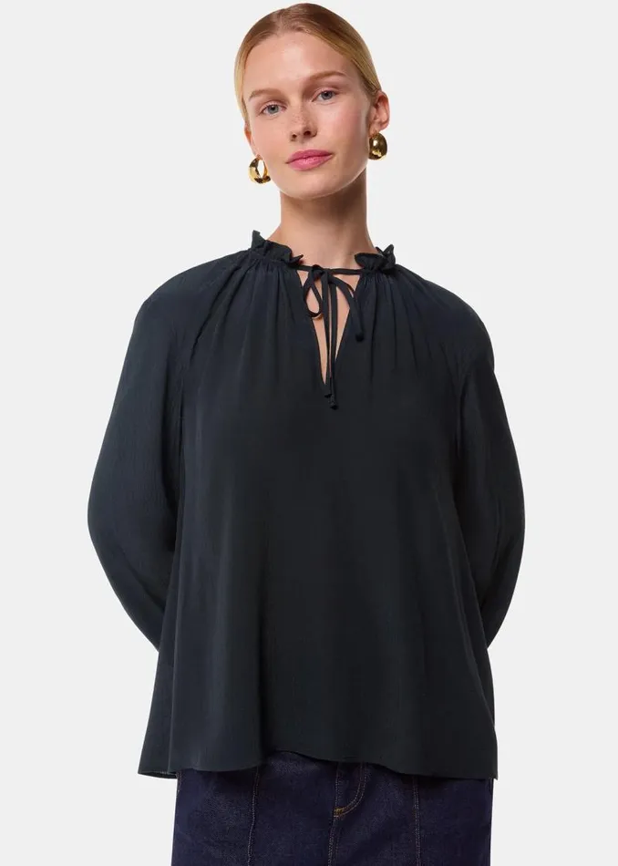 Whistles Tops Black Paige Tie Neck Blouse 8211 Women
