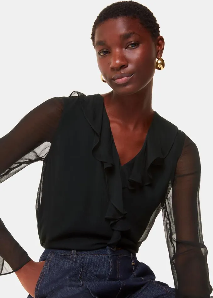 Whistles Tops Black Ruffle Collar Detail Blouse 8211 Women