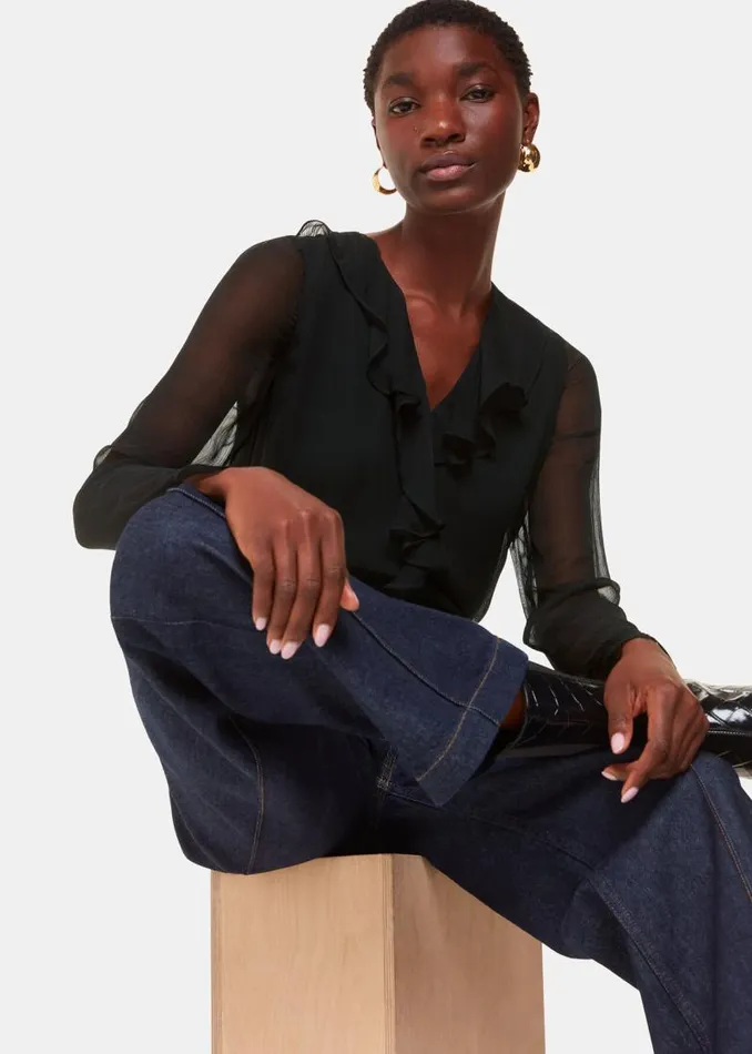 Whistles Tops Black Ruffle Collar Detail Blouse 8211 Women