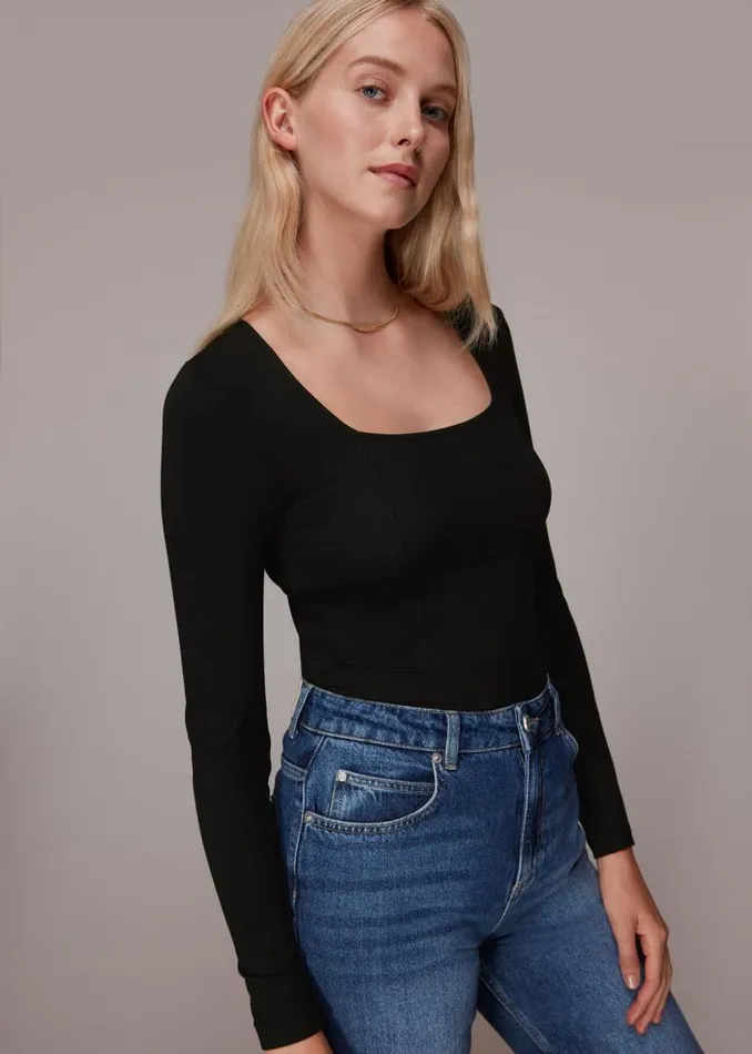 Whistles Tops Black Square Neck Long Sleeve Top 8211 Women