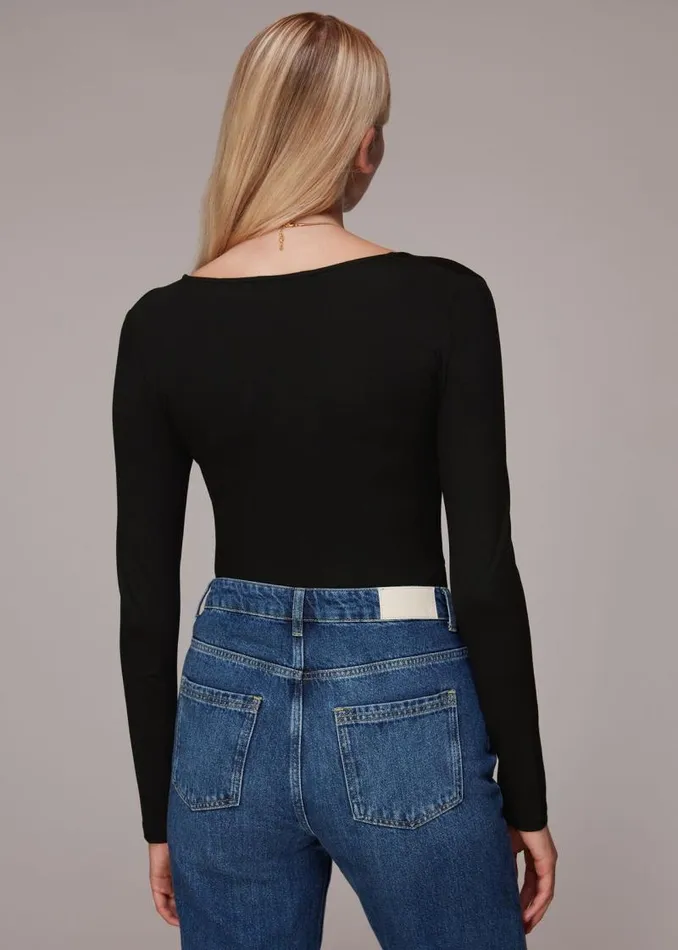 Whistles Tops Black Square Neck Long Sleeve Top 8211 Women