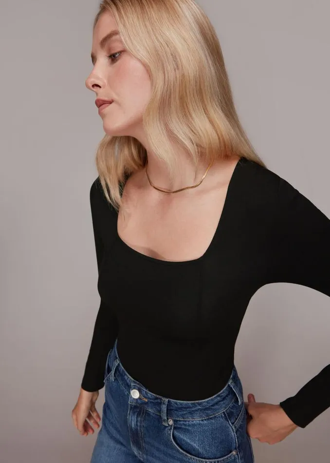 Whistles Tops Black Square Neck Long Sleeve Top 8211 Women