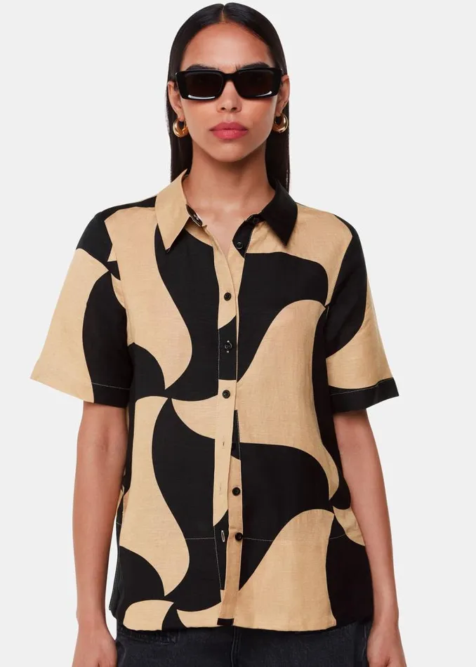Whistles Tops Black Swirl Linen Blend Shirt 8211 Women