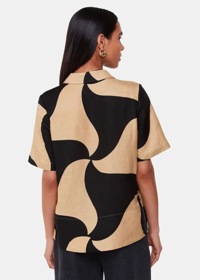 Whistles Tops Black Swirl Linen Blend Shirt 8211 Women