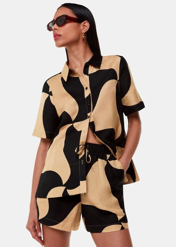 Whistles Tops Black Swirl Linen Blend Shirt 8211 Women