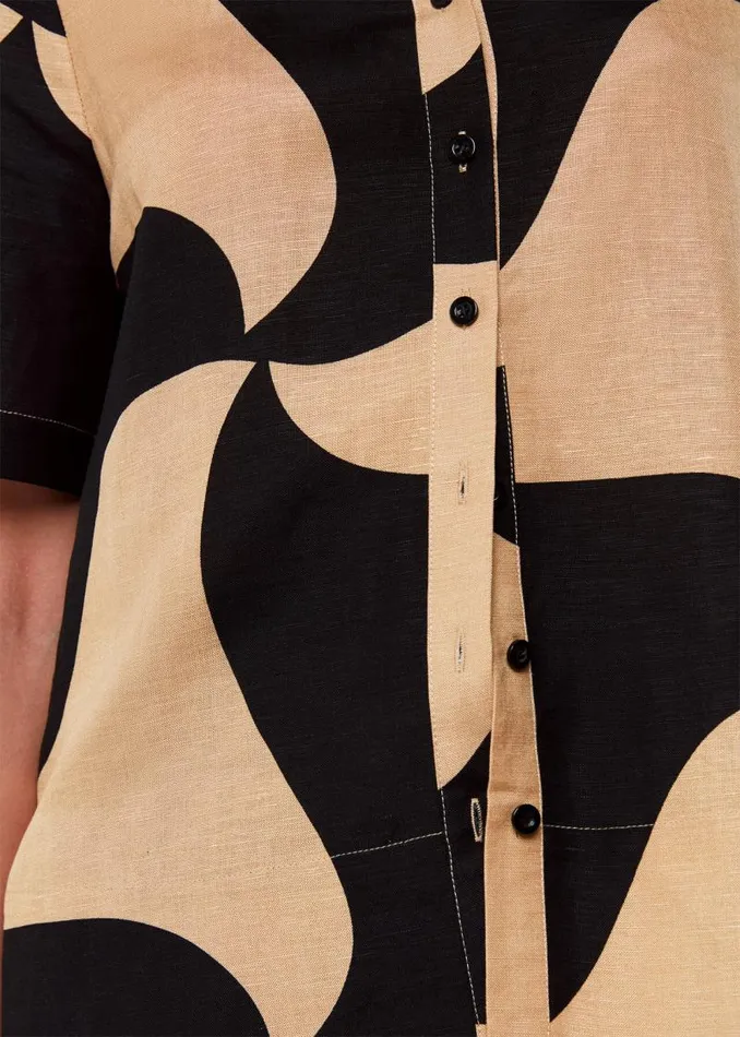 Whistles Tops Black Swirl Linen Blend Shirt 8211 Women