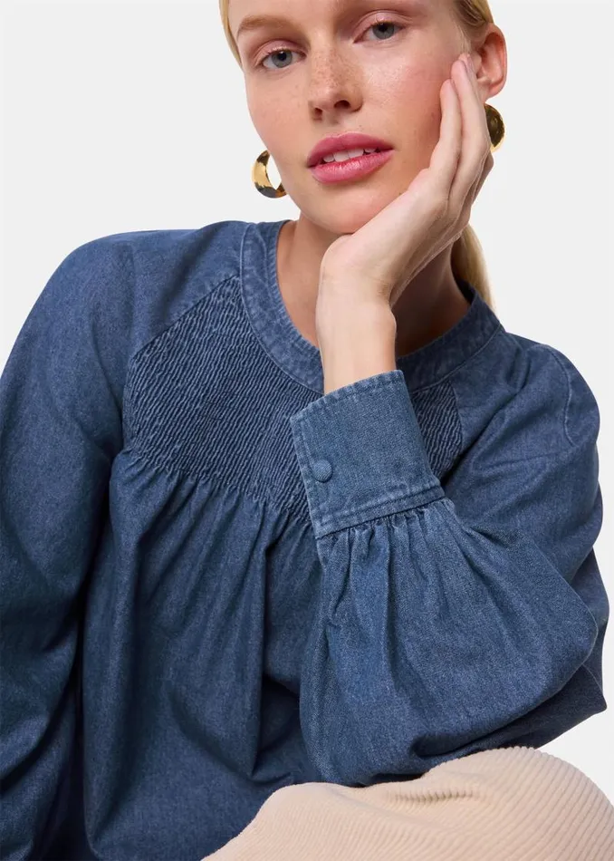 Whistles Tops Denim Smocked Denim Blouse 8211 Women