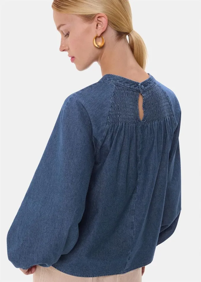 Whistles Tops Denim Smocked Denim Blouse 8211 Women