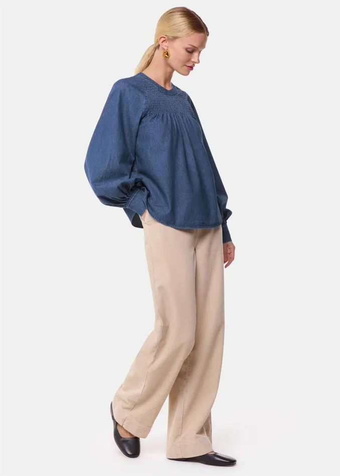 Whistles Tops Denim Smocked Denim Blouse 8211 Women