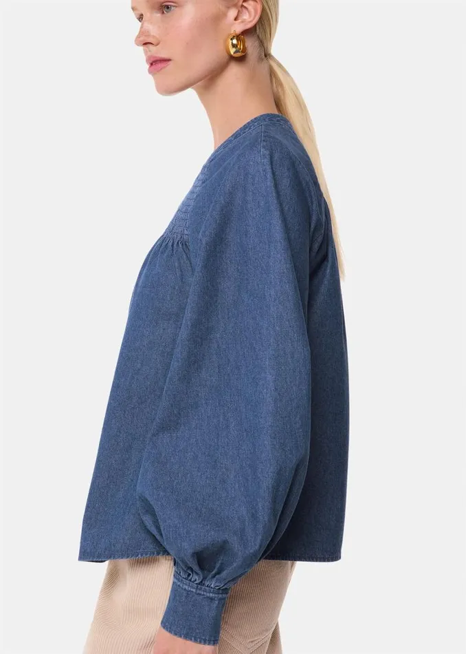 Whistles Tops Denim Smocked Denim Blouse 8211 Women
