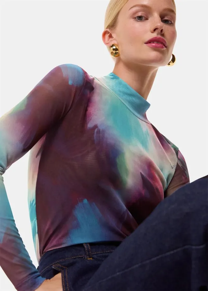 Whistles Tops Multicolour Oil Paint Print Mesh Top 8211 Women