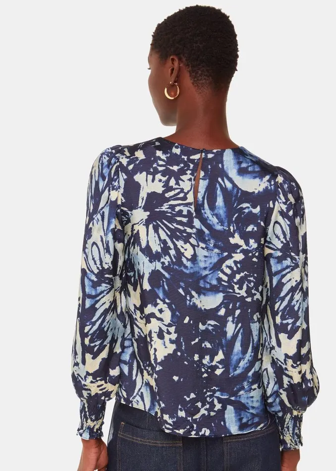 Whistles Tops Navy Dazzled Floral Satin Blouse 8211 Women