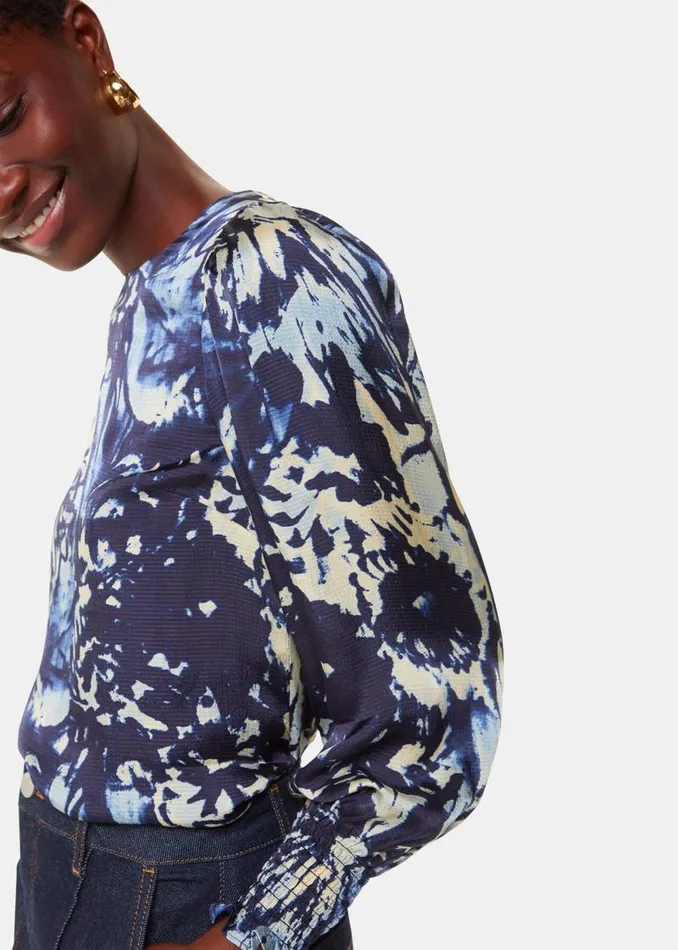 Whistles Tops Navy Dazzled Floral Satin Blouse 8211 Women