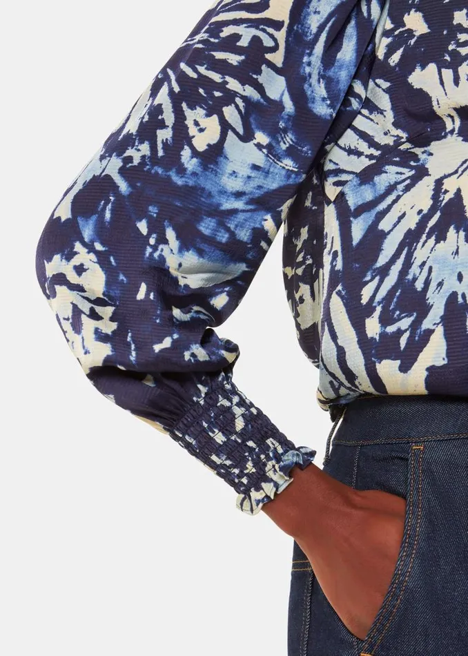 Whistles Tops Navy Dazzled Floral Satin Blouse 8211 Women