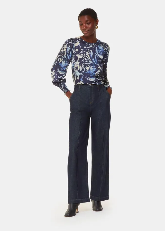 Whistles Tops Navy Dazzled Floral Satin Blouse 8211 Women