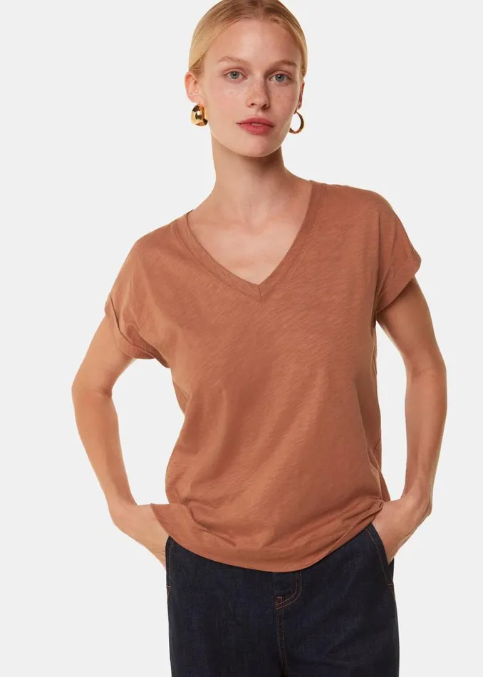 Whistles Tops Tan Willa V Neck Cap Sleeve Tee 8211 Women