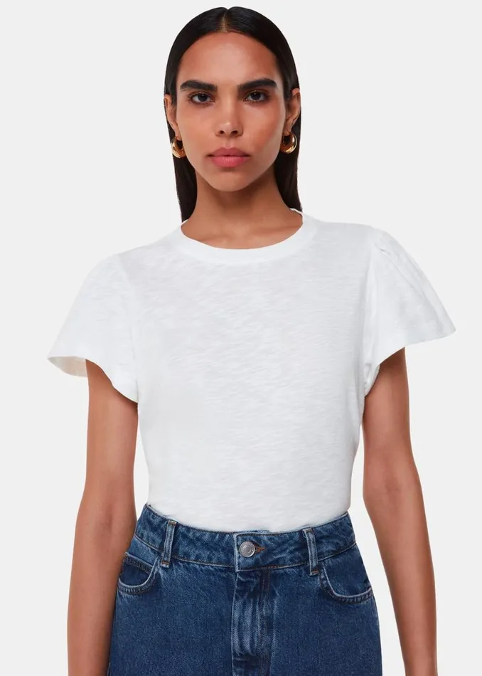Whistles Tops White Cotton Frill Sleeve T Shirt 8211 Women