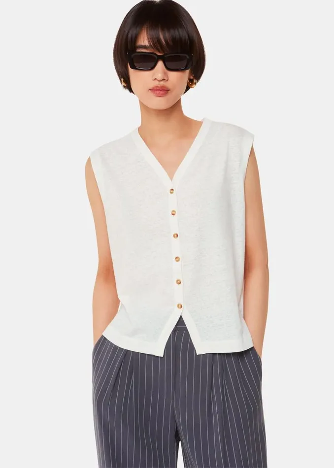 Whistles Tops White Linen Button Front Tank 8211 Women
