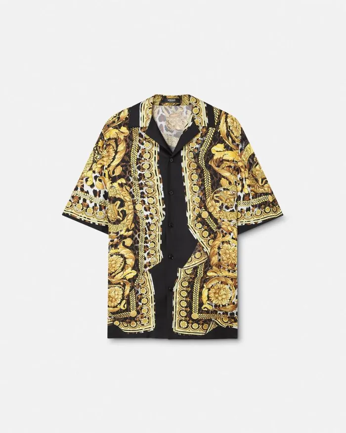 Wild Barocco Illusion Silk Shirt Print Men Versace Shirts
