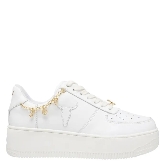 Windsor Smith Platform Sneakers Women ROSES WHITE LEATHER GOLD SNEAKERS