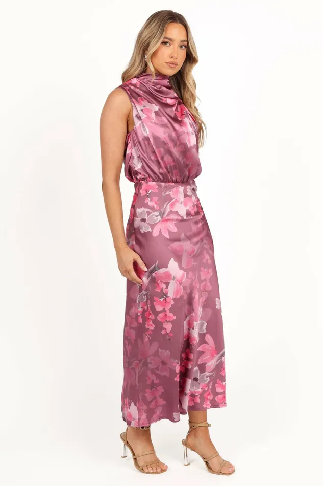 Winter Dresses Petal and Pup Women Anabelle Halter Neck Midi Dress Dark Rose Floral