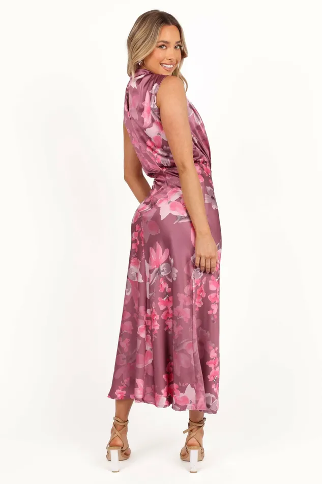 Winter Dresses Petal and Pup Women Anabelle Halter Neck Midi Dress Dark Rose Floral