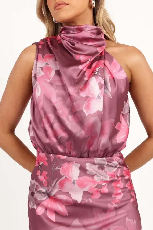 Winter Dresses Petal and Pup Women Anabelle Halter Neck Midi Dress Dark Rose Floral