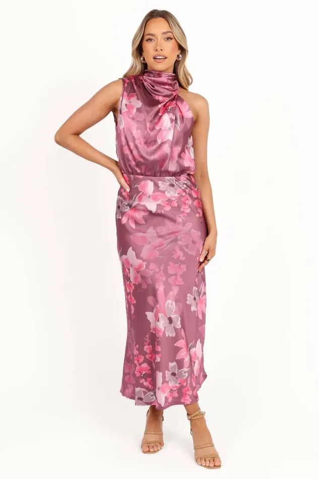 Winter Dresses Petal and Pup Women Anabelle Halter Neck Midi Dress Dark Rose Floral