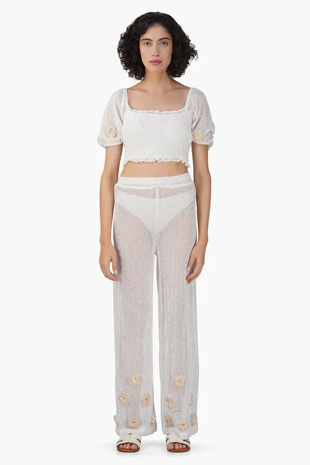 Women America and Beyond Blanca Sheer Smocked Top Tops
