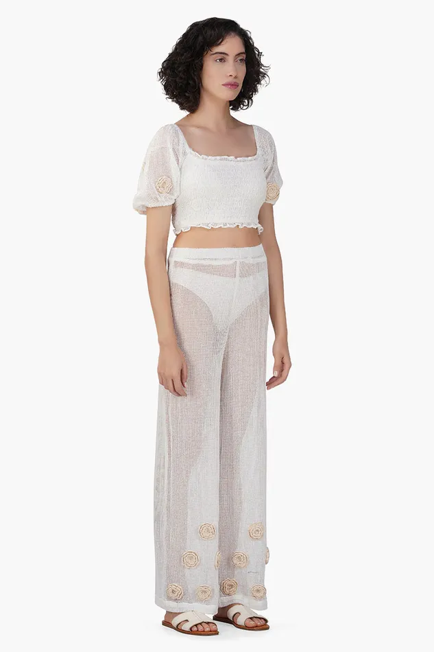 Women America and Beyond Blanca Sheer Smocked Top Tops