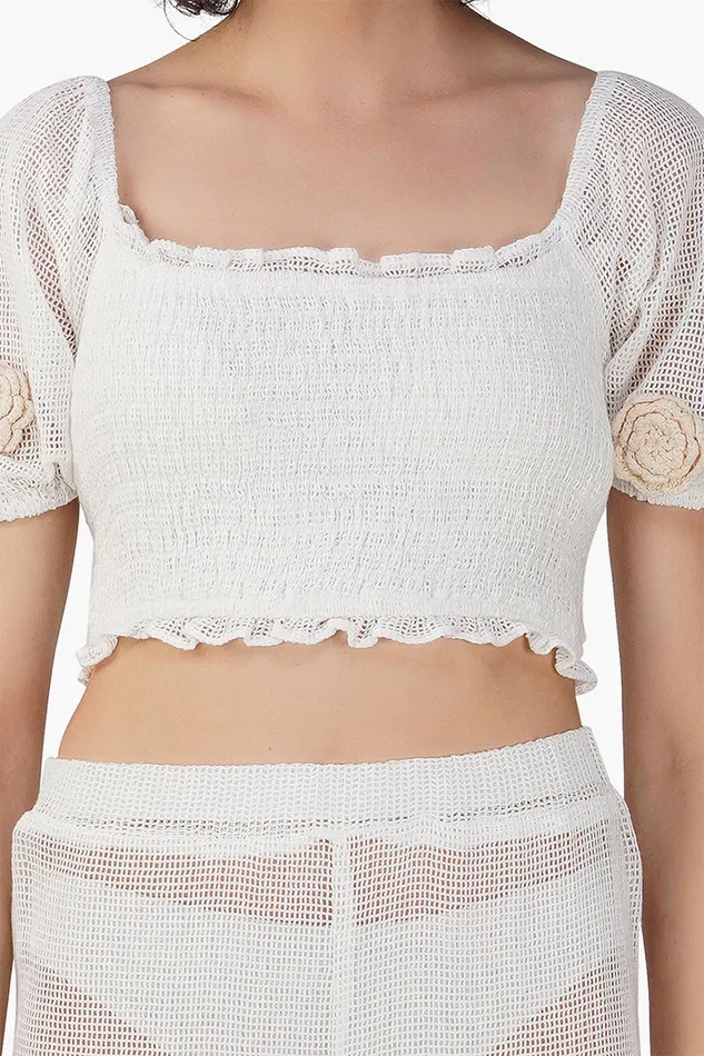 Women America and Beyond Blanca Sheer Smocked Top Tops