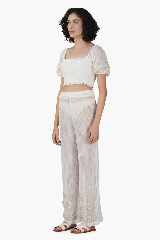 Women America and Beyond Blanca Sheer Smocked Top Tops