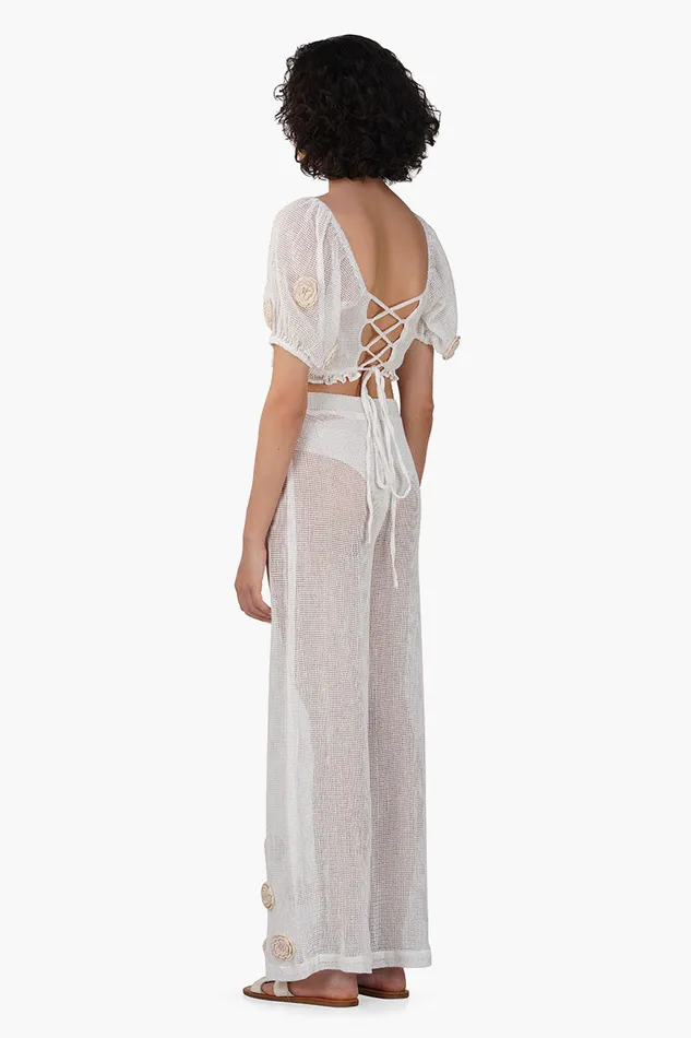 Women America and Beyond Blanca Sheer Smocked Top Tops