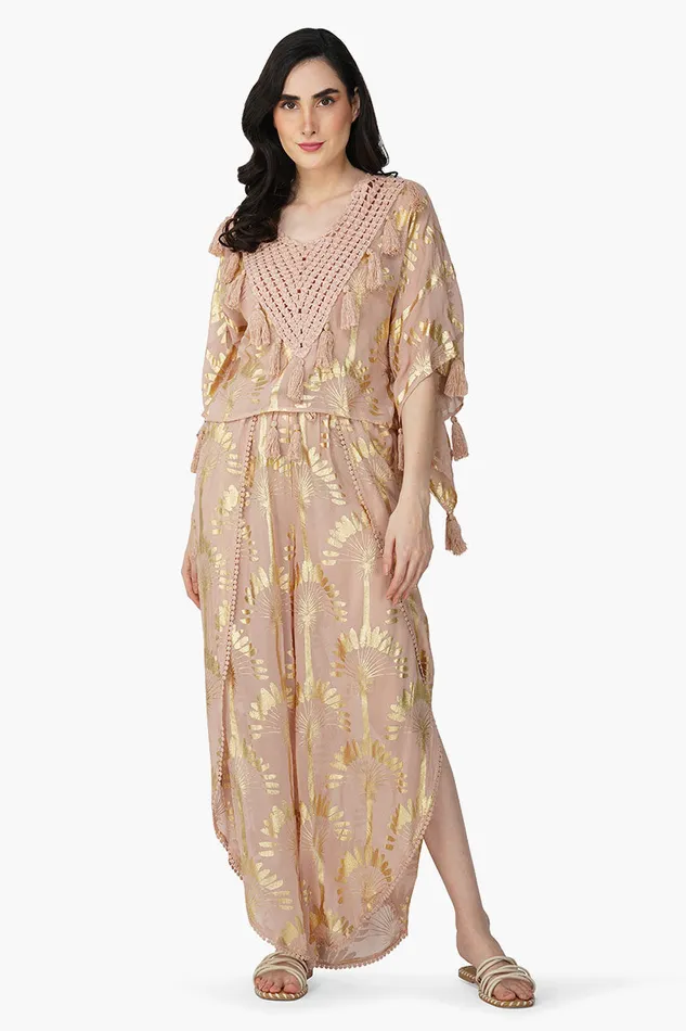 Women America and Beyond Golden Taupe Foil Printed Top Tops