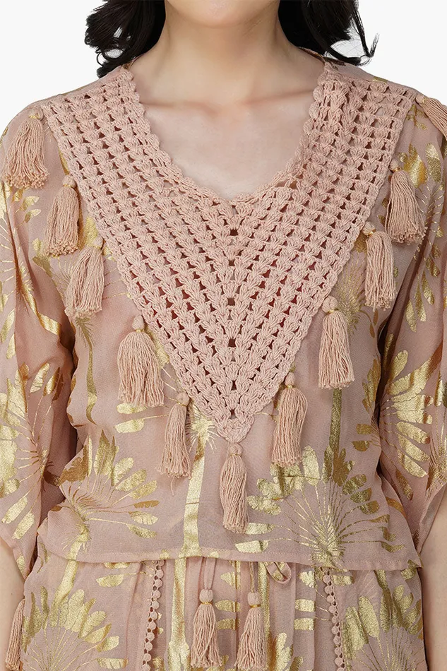 Women America and Beyond Golden Taupe Foil Printed Top Tops