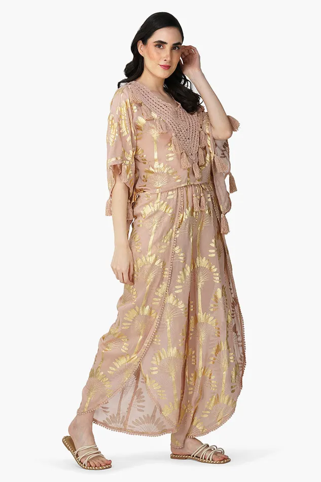Women America and Beyond Golden Taupe Foil Printed Top Tops