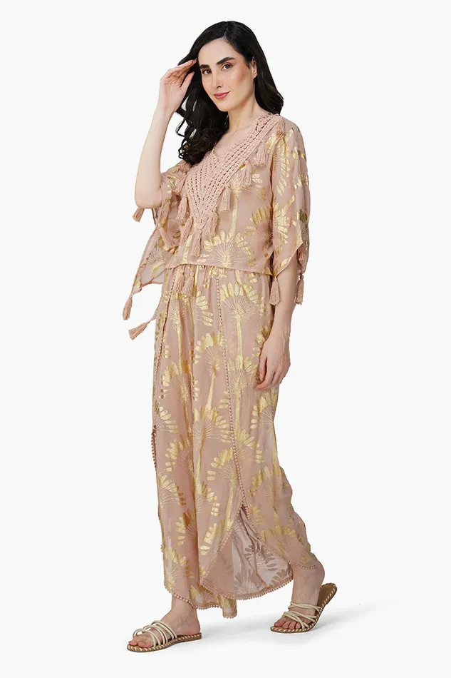 Women America and Beyond Golden Taupe Foil Printed Top Tops