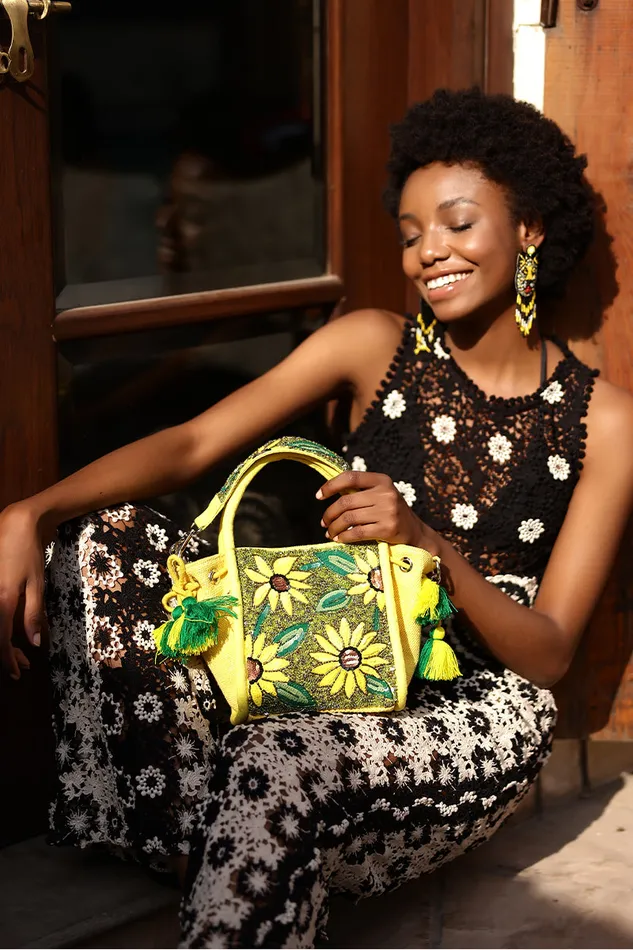 Women America and Beyond Joyful Blooms Sunflower Handheld Bag Totes