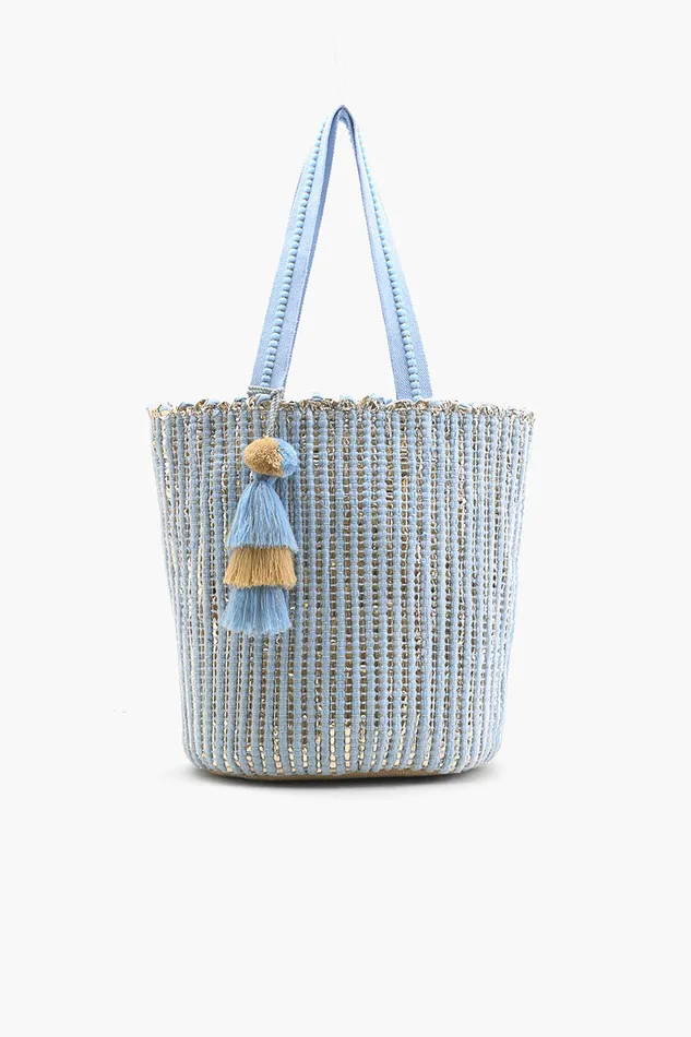 Women America and Beyond Natural Beauty Upcyled Hand Woven Lt Blue Tote Beach Bags Women America and Beyond Natural Beauty Upcyled Hand Woven Lt Blue Tote Beach Bags
