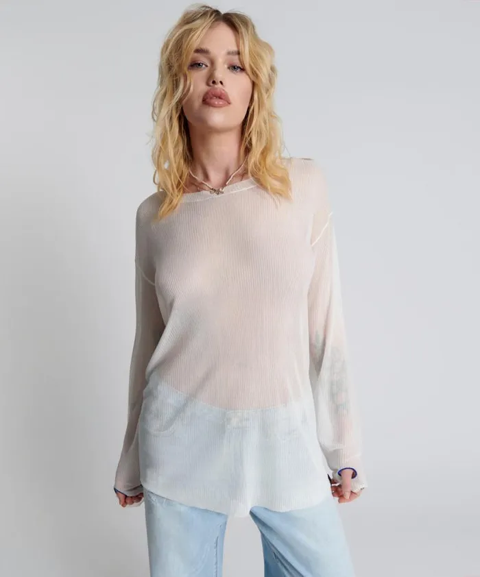 Women AMITY SHEER RIB KNIT TOP WHITE One Teaspoon Tops