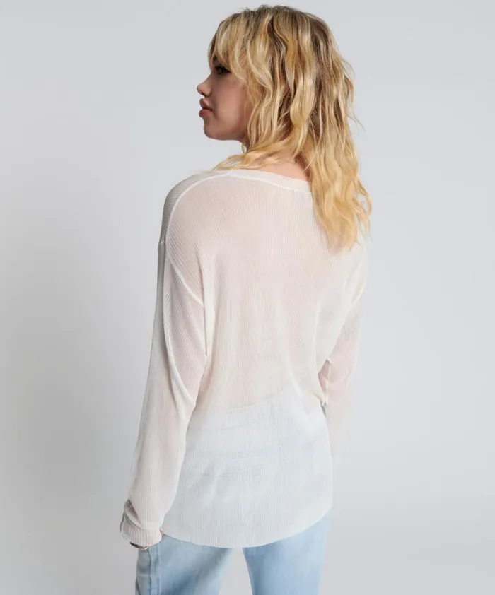 Women AMITY SHEER RIB KNIT TOP WHITE One Teaspoon Tops Women AMITY SHEER RIB KNIT TOP WHITE One Teaspoon Tops