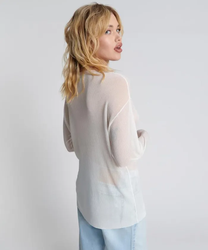 Women AMITY SHEER RIB KNIT TOP WHITE One Teaspoon Tops Women AMITY SHEER RIB KNIT TOP WHITE One Teaspoon Tops