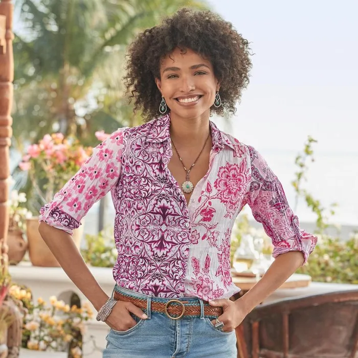 Women Avalon Shirt Pink Multi Sundance Catalog Tops