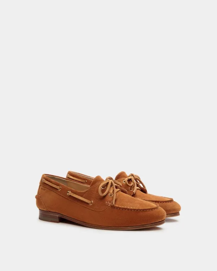 Women Bally Flats and Moccasins Plume Moccasin In Brown Suede Brown Women Bally Flats and Moccasins Plume Moccasin In Brown Suede Brown