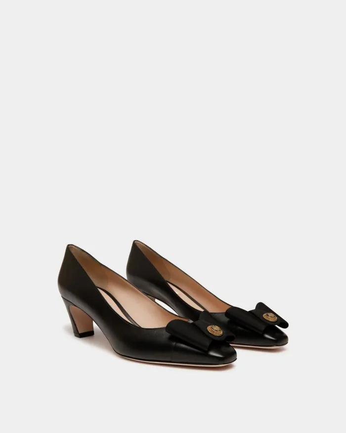 Women Bally Pumps BBow Pump In Black Leather Black Women Bally Pumps BBow Pump In Black Leather Black