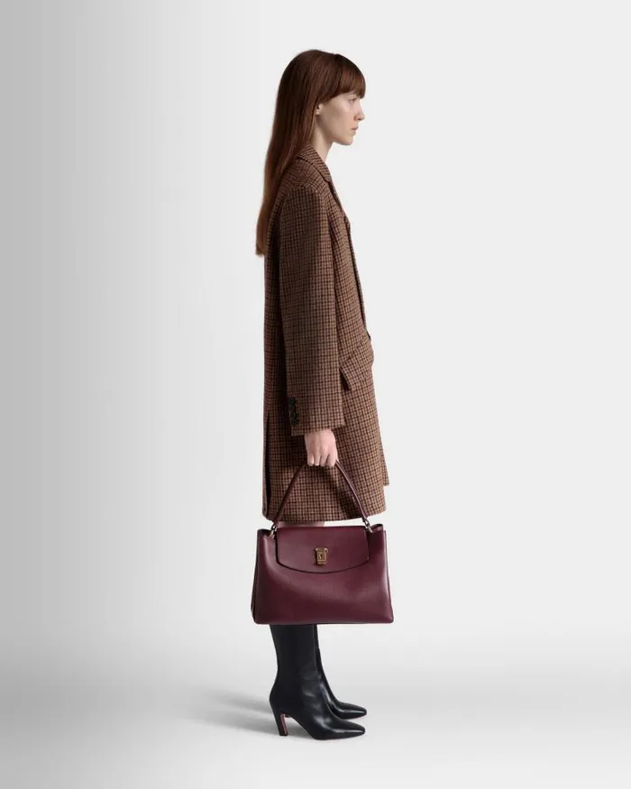 Women Bally Top Handle Bags Lock Me Top Handle Bag In Andorra Grained Leather Red Women Bally Top Handle Bags Lock Me Top Handle Bag In Andorra Grained Leather Red