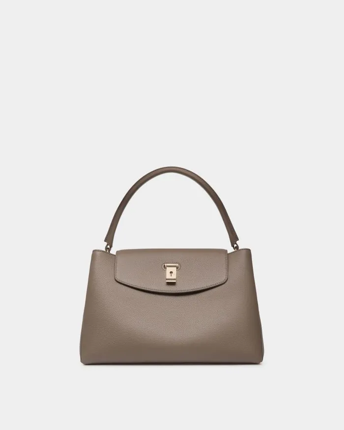 Women Bally Top Handle Bags Lock Me Top Handle Bag In Taupe Grained Leather Brown Women Bally Top Handle Bags Lock Me Top Handle Bag In Taupe Grained Leather Brown