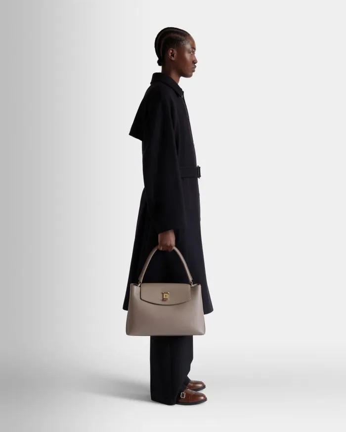 Women Bally Top Handle Bags Lock Me Top Handle Bag In Taupe Grained Leather Brown Women Bally Top Handle Bags Lock Me Top Handle Bag In Taupe Grained Leather Brown
