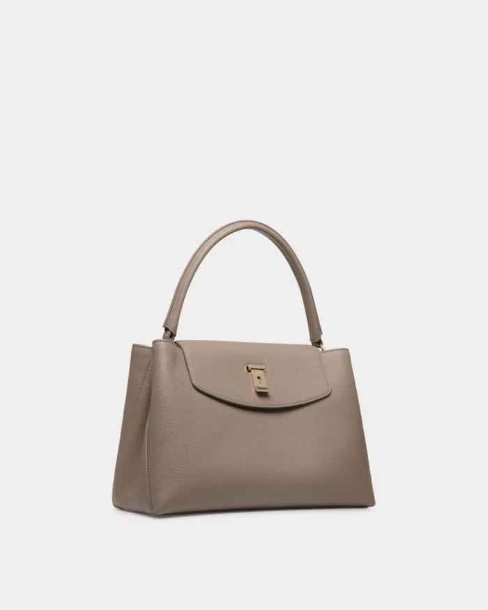 Women Bally Top Handle Bags Lock Me Top Handle Bag In Taupe Grained Leather Brown Women Bally Top Handle Bags Lock Me Top Handle Bag In Taupe Grained Leather Brown